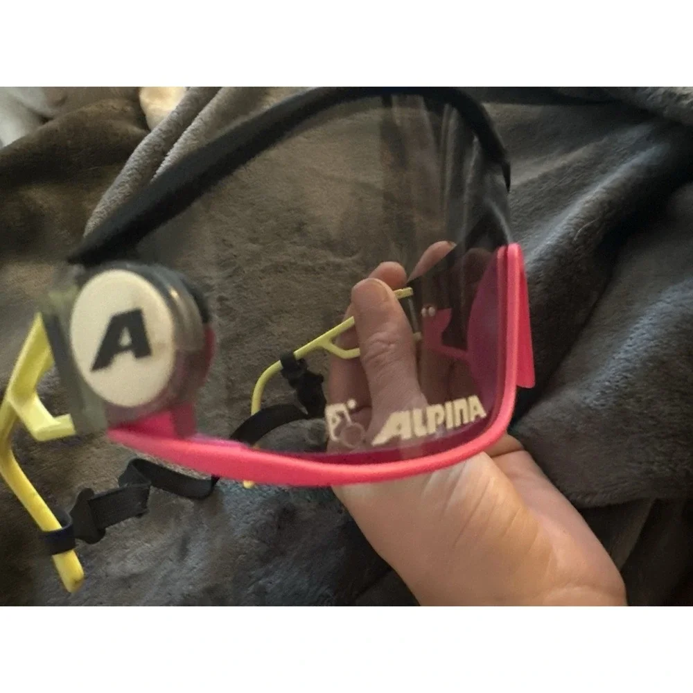 Rare Vintage 1980s Alpina Swing S Neon Pink Yellow Shield Sunglasses W Germany